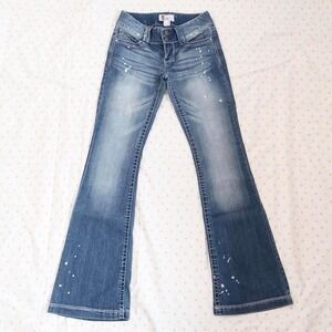 y2k paint splatter flare jeans low rise denim